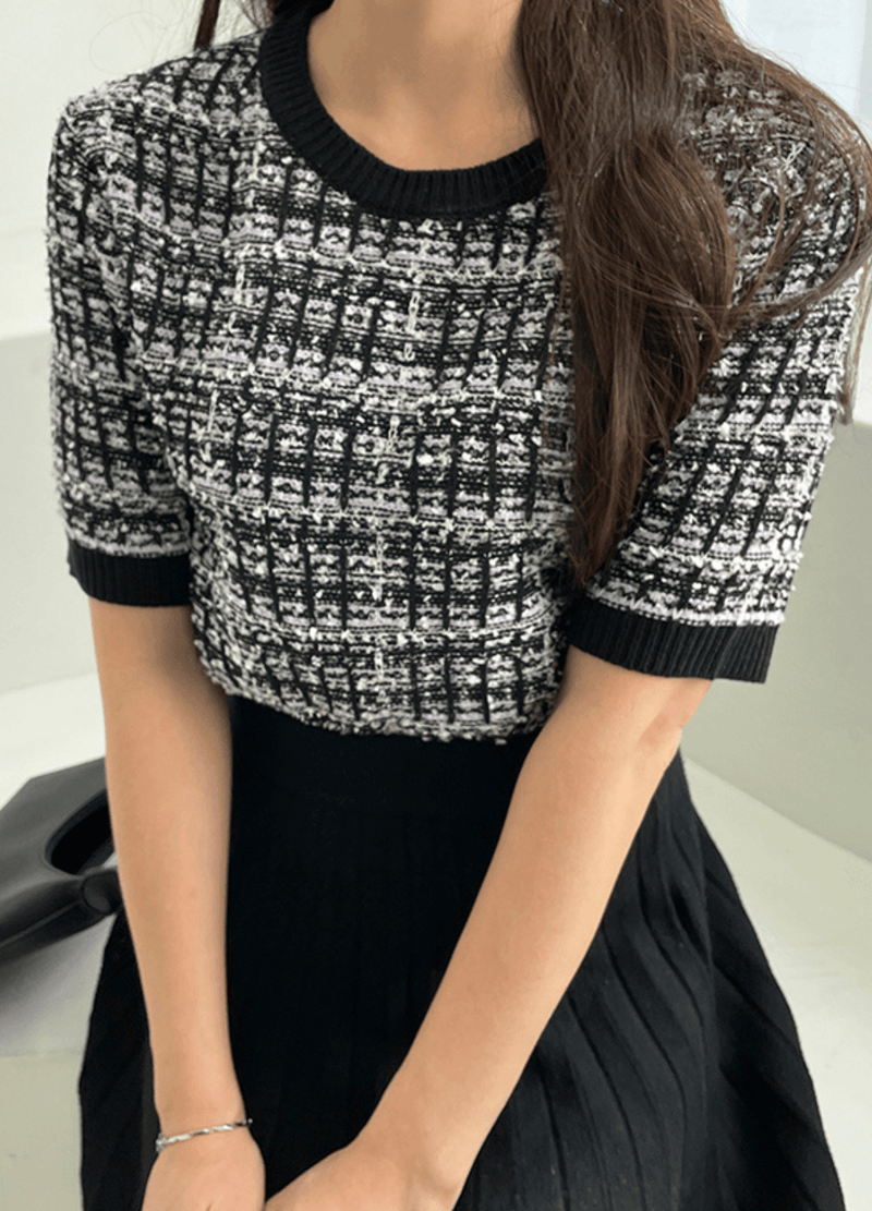 TWEED PATTERNED SHORT SLEEVED KNIT ( 2 COLORS )