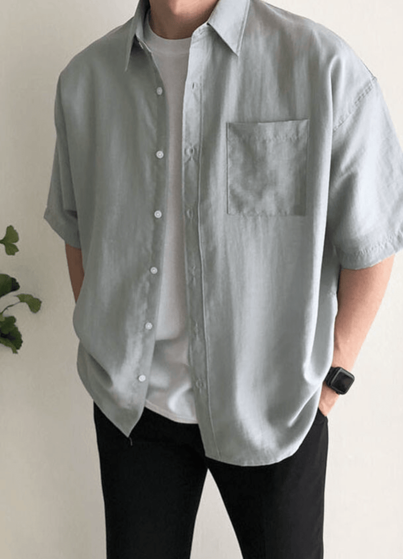 LINEN OVERFIT SHORT SHIRT ( 2 colors ) #O