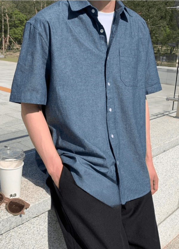 DENIM SHORTSLEEVE SHIRTS ( 2 COLORS )