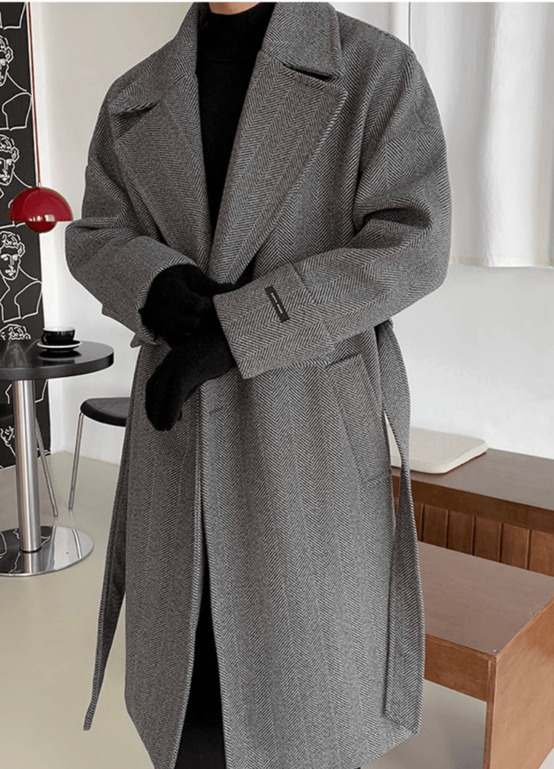 D. SLEEVE HERRINGBONE ROBE COAT