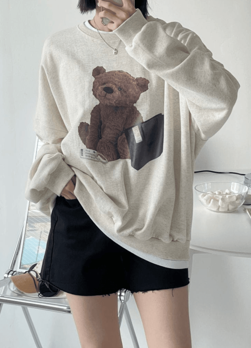 BEAR FLEECE-LINED SWEATSHIRTS( 2 COLORS )