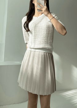 TWEED PATTERNED SHORT SLEEVED KNIT ( 2 COLORS )