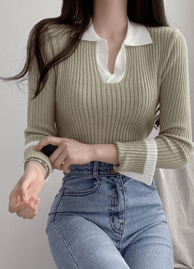 OPEN COLLAR SIMPLE KNIT ( 3 COLORS )