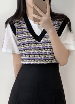 BLING BLING TWEED PATTETNED VEST ( 2 COLROS )
