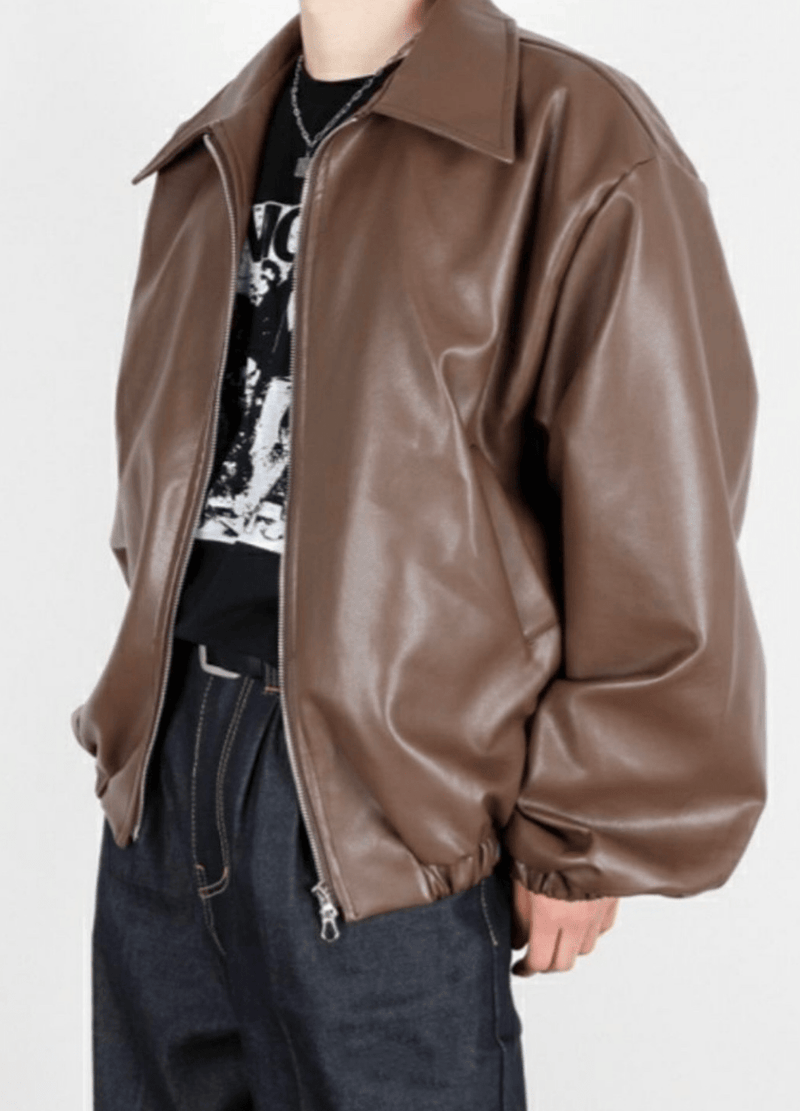 OVERSIZED CROPPED LEATHER JACKET ( 2 colors ) #O