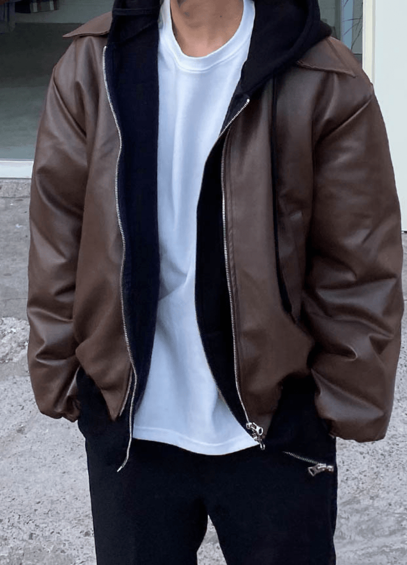 OVERSIZED CROPPED LEATHER JACKET ( 2 colors ) #O