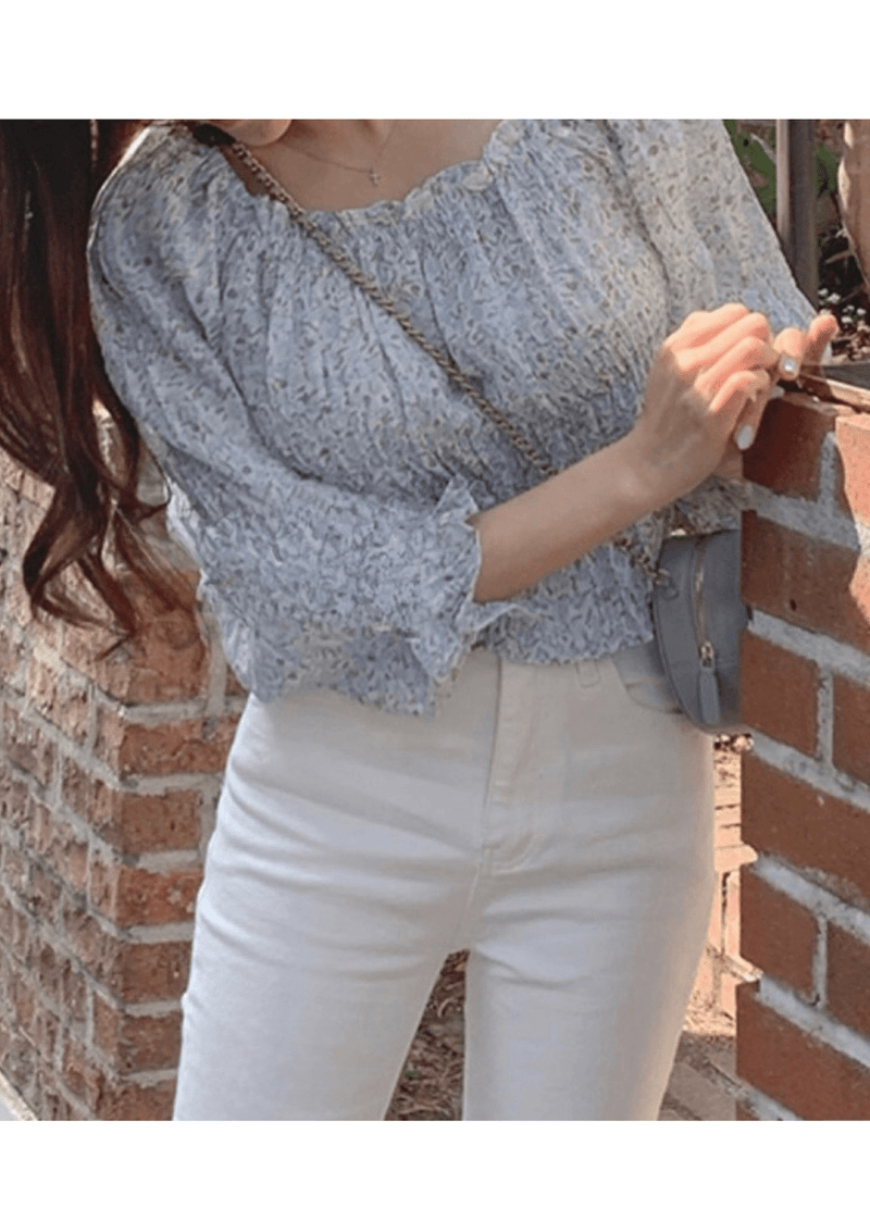 FLOWER CROPPED BENDING BLOUSE ( 2 COLORS )