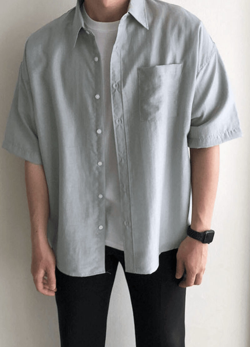 LINEN OVERFIT SHORT SHIRT ( 2 colors ) #O