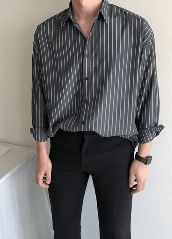 STRIPED OVERSIZE COLLAR SHIRTS ( 3 COLORS ) #O