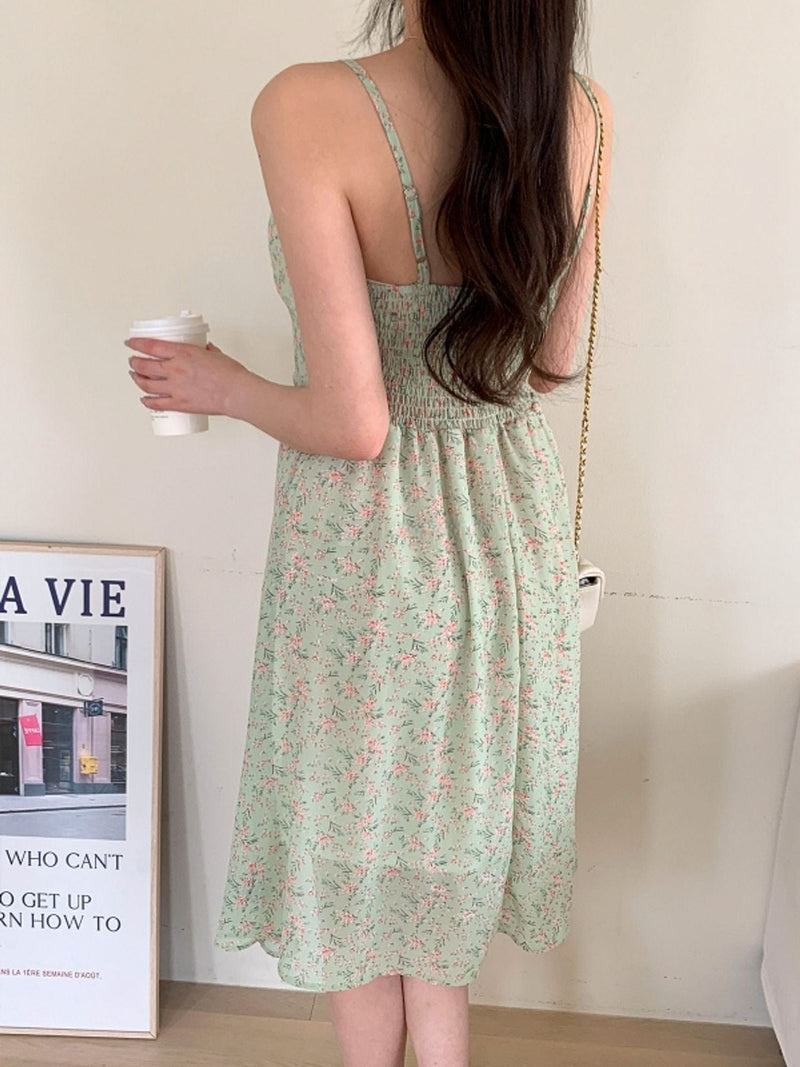 FLOWER PATTERNED SLEEVELESS DRESS ( 2 COLORS )