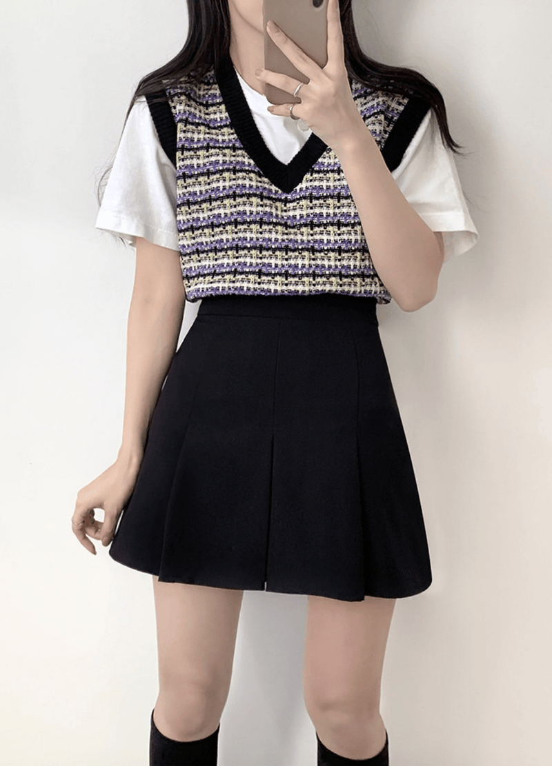 BLING BLING TWEED PATTETNED VEST ( 2 COLROS )