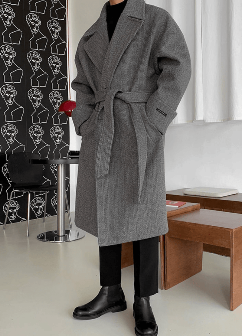 D. SLEEVE HERRINGBONE ROBE COAT