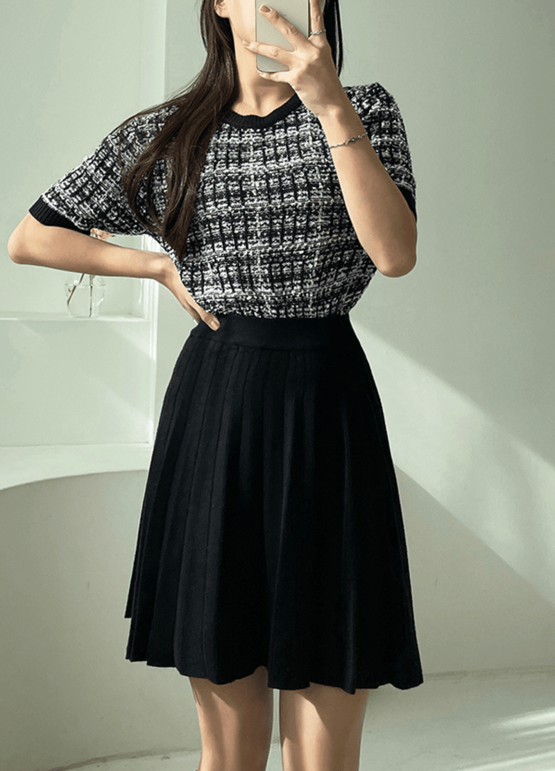 TWEED PATTERNED SHORT SLEEVED KNIT ( 2 COLORS )