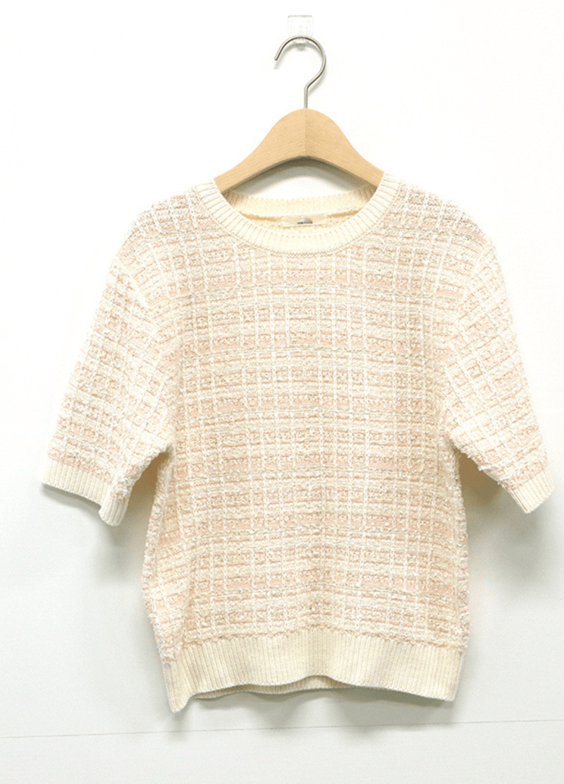 TWEED PATTERNED SHORT SLEEVED KNIT ( 2 COLORS )