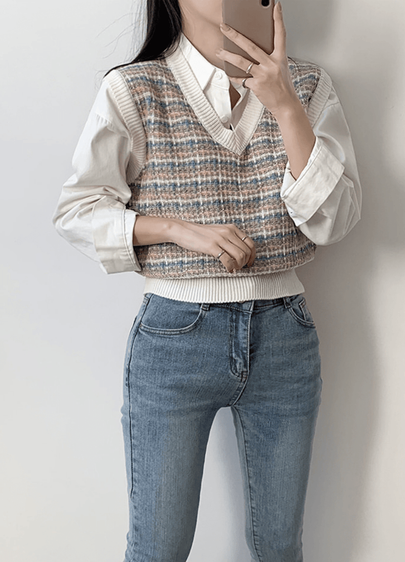 BLING BLING TWEED PATTETNED VEST ( 2 COLROS )