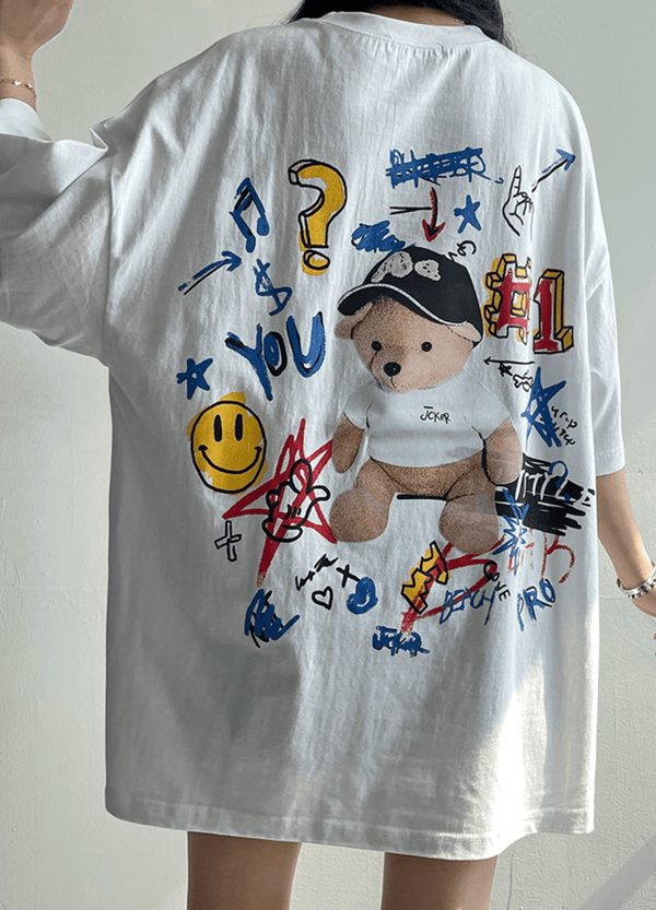 UNISEX OVERSIZED GRAPHIC BEAR T-SHIRTS ( 3 COLORS ) #0