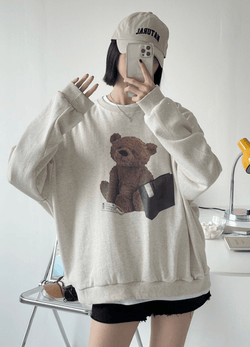 BEAR FLEECE-LINED SWEATSHIRTS( 2 COLORS )