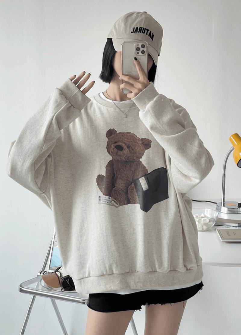 BEAR FLEECE-LINED SWEATSHIRTS( 2 COLORS )