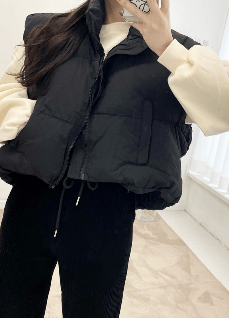 CROPPED UNBALANCED WARM VEST ( 2 COLORS )
