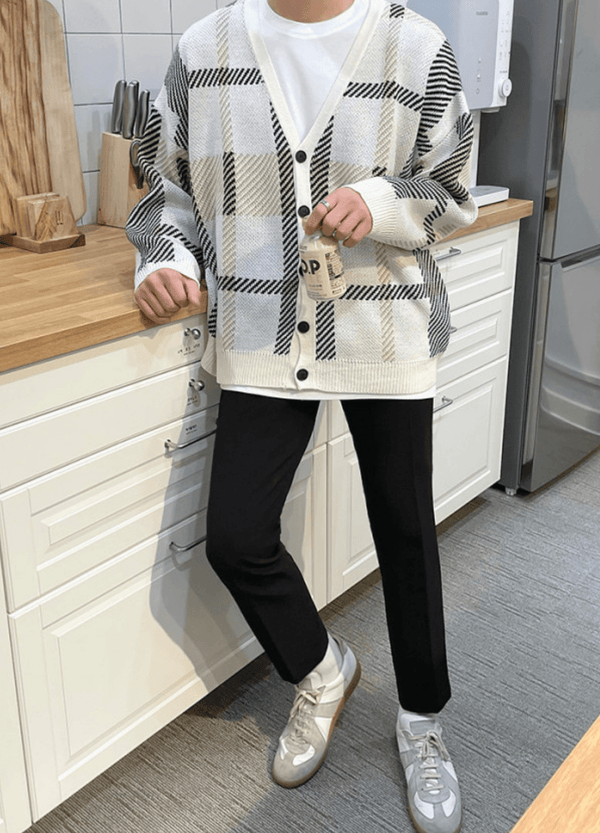 CHECKERED TWO-TONE OVERSIZED CARDIGAN ( 2 COLORS )