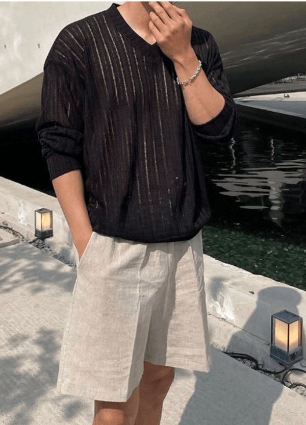 SUMMER V-NECK LONG KNIT ( 2 colors ) #O