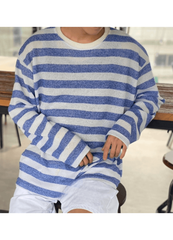 OVERSIZED SEE-THROUGH STRIPED PATTERNED LONG SLEEVE ( 3 COLORS )