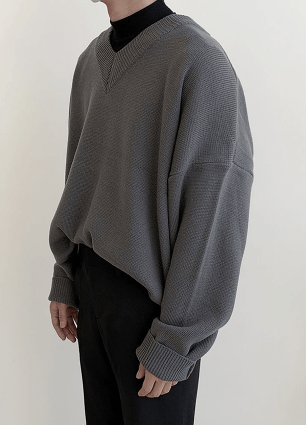 SIMPLE OVERSIZED V-NECK SWEATER ( 2 COLORS ) #O