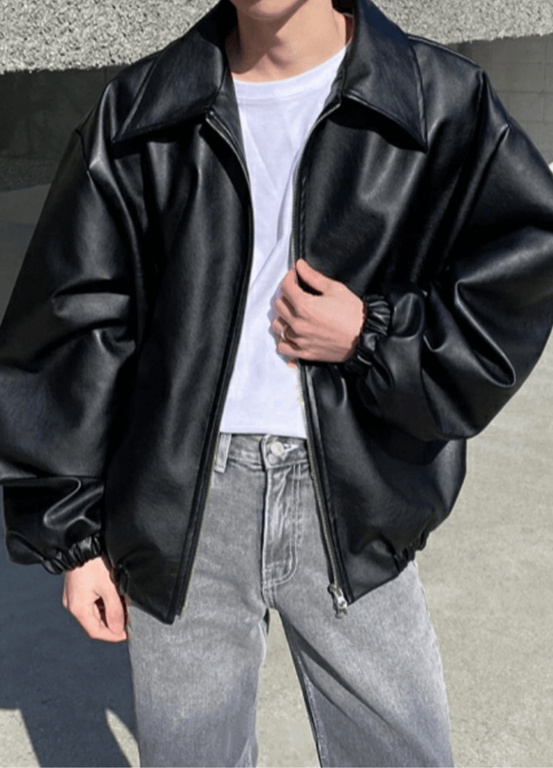 OVERSIZED CROPPED LEATHER JACKET ( 2 colors ) #O