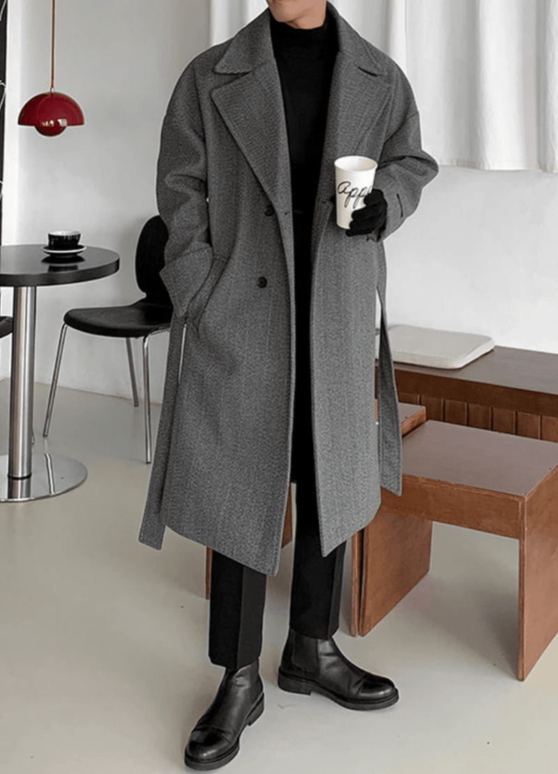 D. SLEEVE HERRINGBONE ROBE COAT