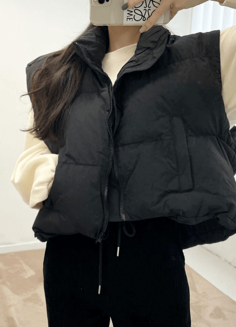 CROPPED UNBALANCED WARM VEST ( 2 COLORS )