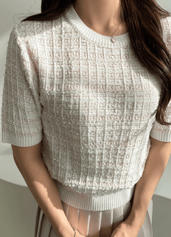 TWEED PATTERNED SHORT SLEEVED KNIT ( 2 COLORS )