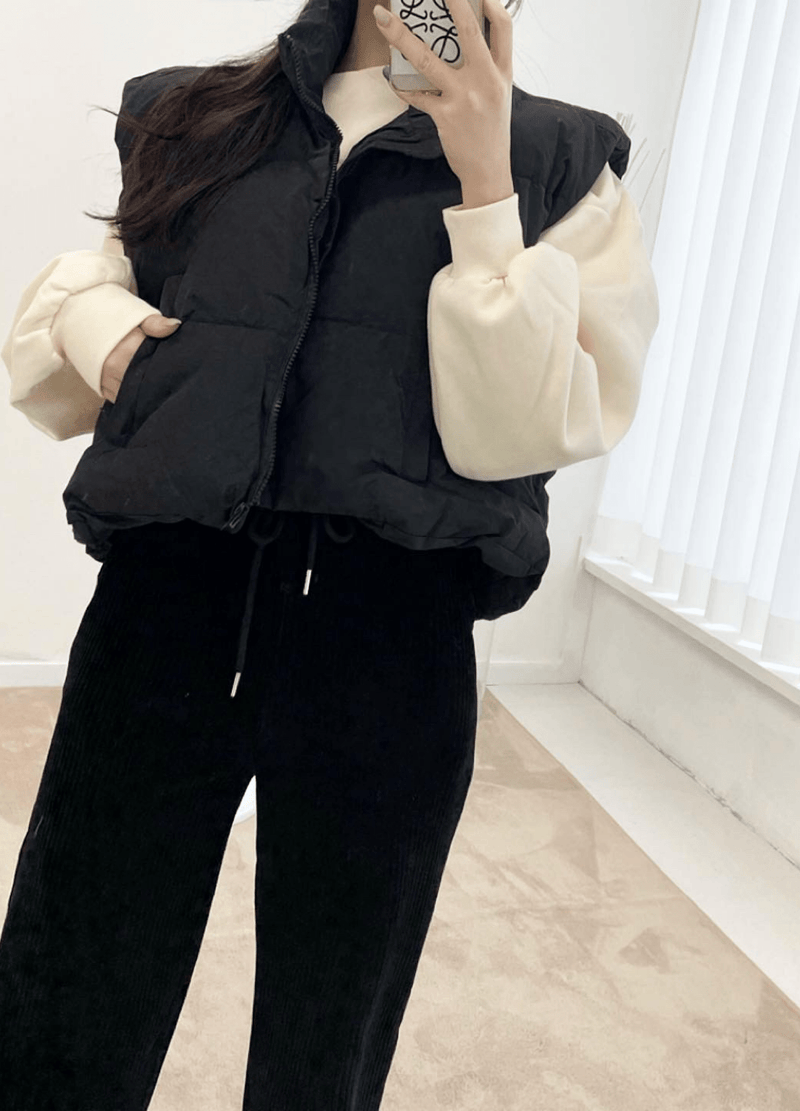 CROPPED UNBALANCED WARM VEST ( 2 COLORS )