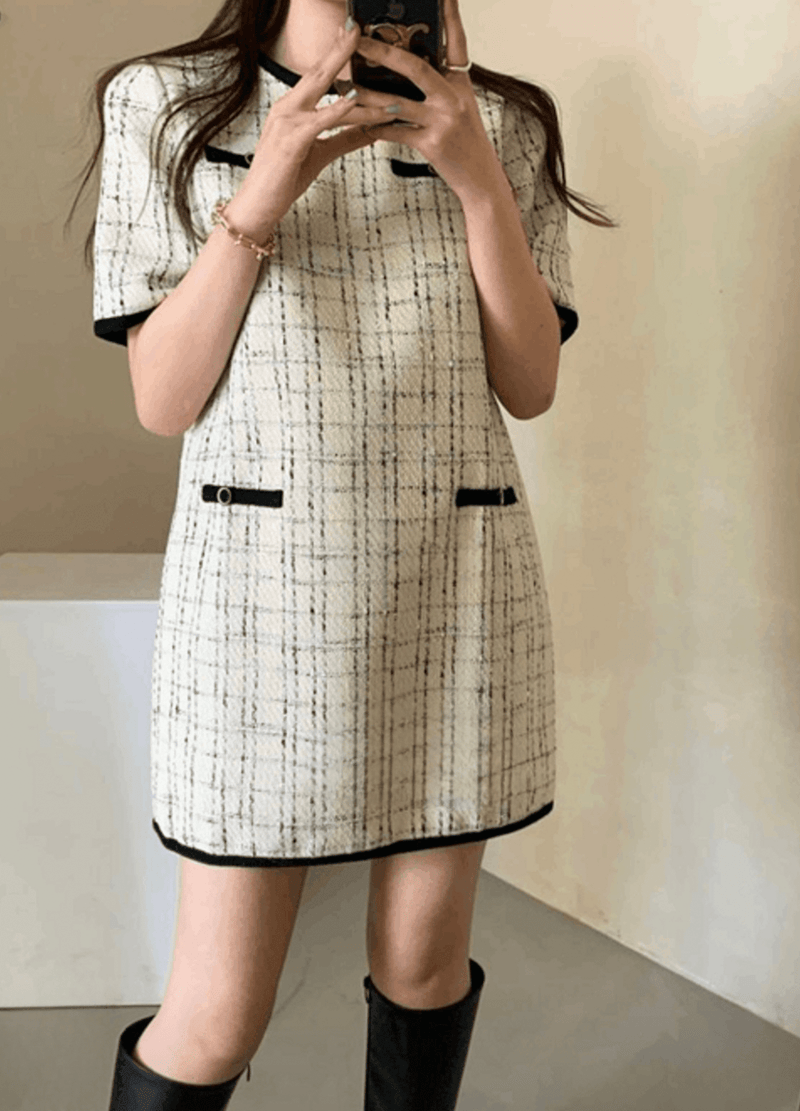 TWEED SHORT MINI DRESS ( 2 COLORS )