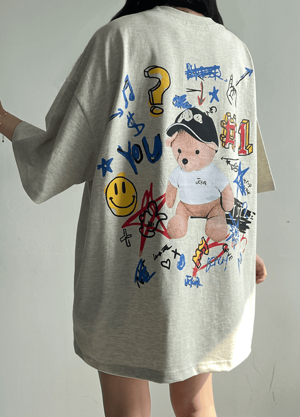 UNISEX OVERSIZED GRAPHIC BEAR T-SHIRTS ( 3 COLORS ) #0