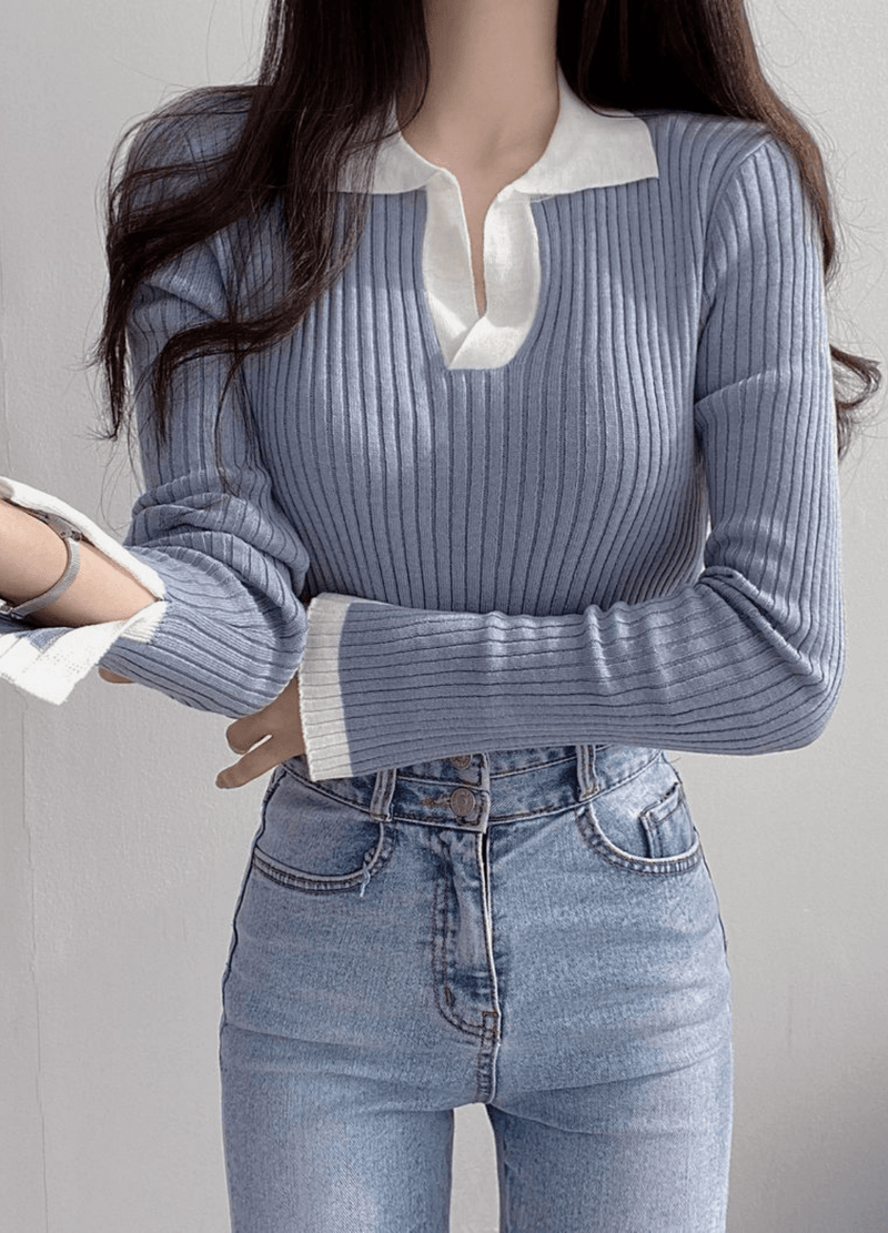 OPEN COLLAR SIMPLE KNIT ( 3 COLORS )