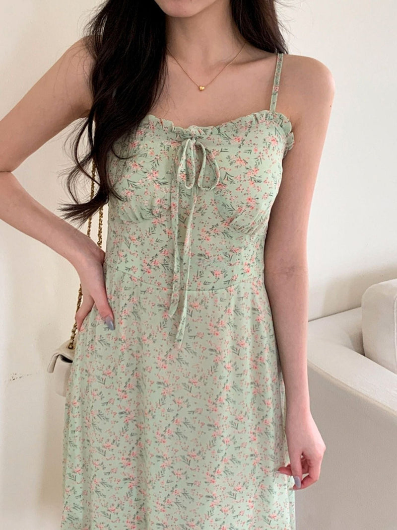 FLOWER PATTERNED SLEEVELESS DRESS ( 2 COLORS )