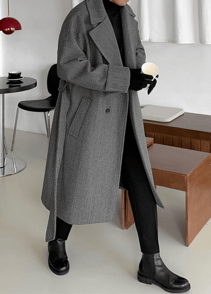 D. SLEEVE HERRINGBONE ROBE COAT